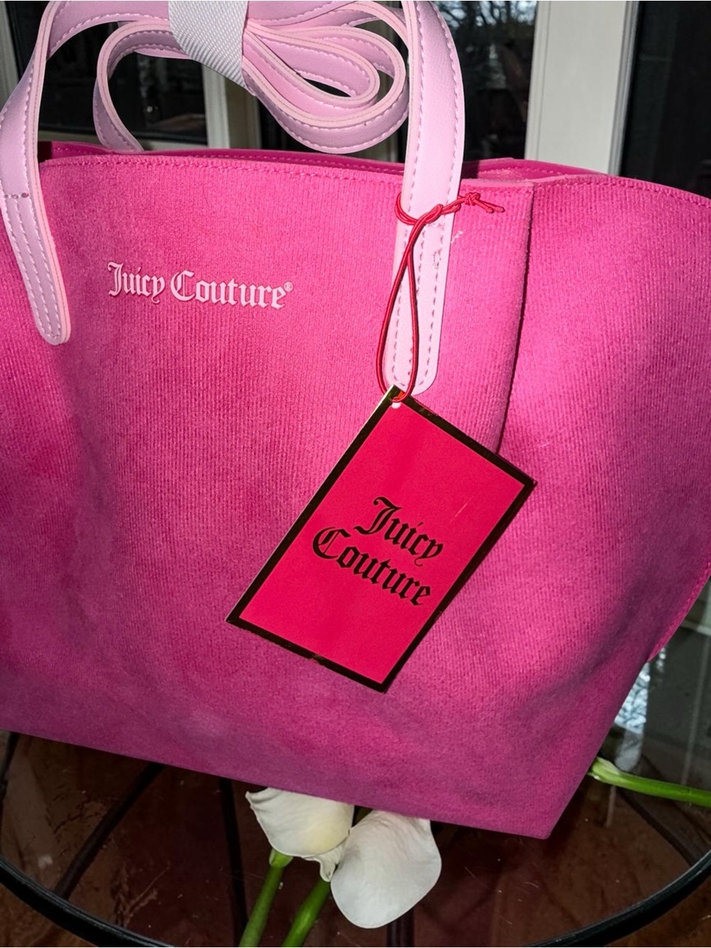 Juicy Couture Hot Pink Faux Suede Shopper Tote Bag Y2K NWT - Picture 3 of 9